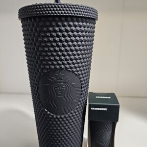 NEW Starbucks Matte Black Studded Tumbler w/Keychain Set